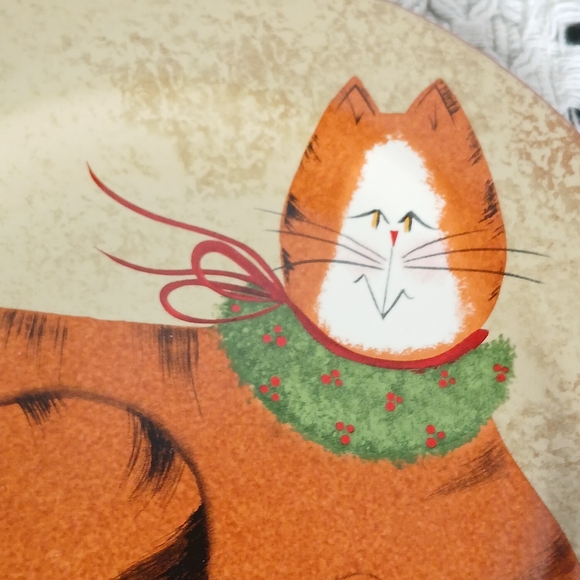 2 Fiddlestix 8" Christmas Cats Plates Sakura Dessert Orange Tabby Black White - Picture 12 of 12